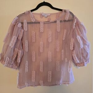 Yuni Los Angeles Rose Color Sheer Pom Pom, Puff Sleeves Boutique Sz M